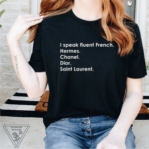 LA.TC I Speak Fluent French Designer Black  Short Sleeve T-shirt Size Medium